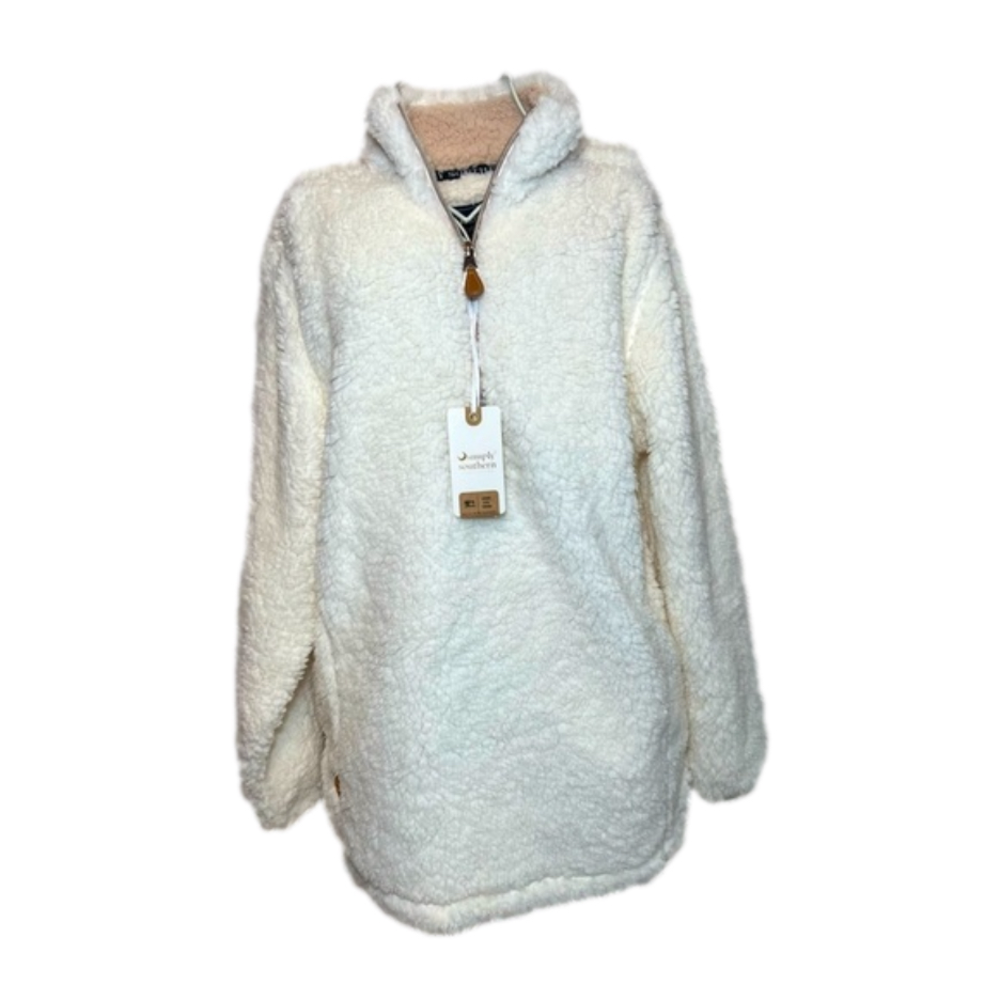Simply Southern Sherpa Pullover - White/Cream - Small - NWT